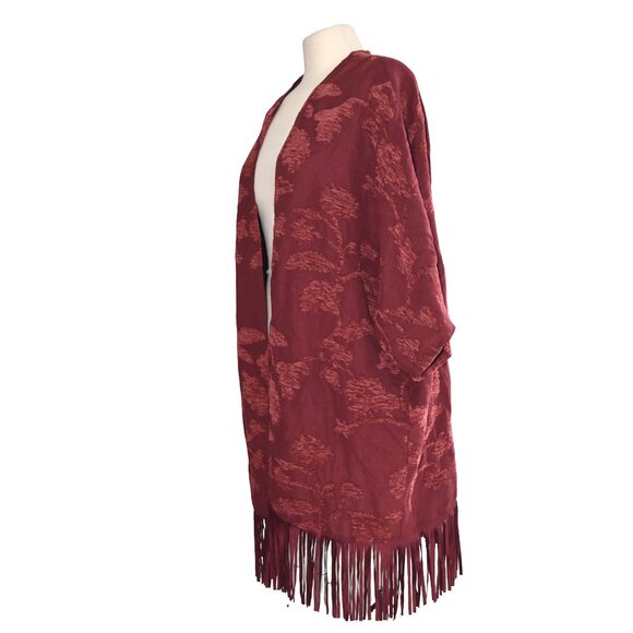Chico’s Red Fringe Kimono Jacket L/XL Boho Western Floral Drape Open Front - Picture 4 of 8